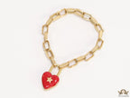Gold plated link chain bracelet with heart shape lock
