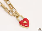 Gold plated link chain bracelet with heart shape lock