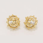 Double C gold spiked studs