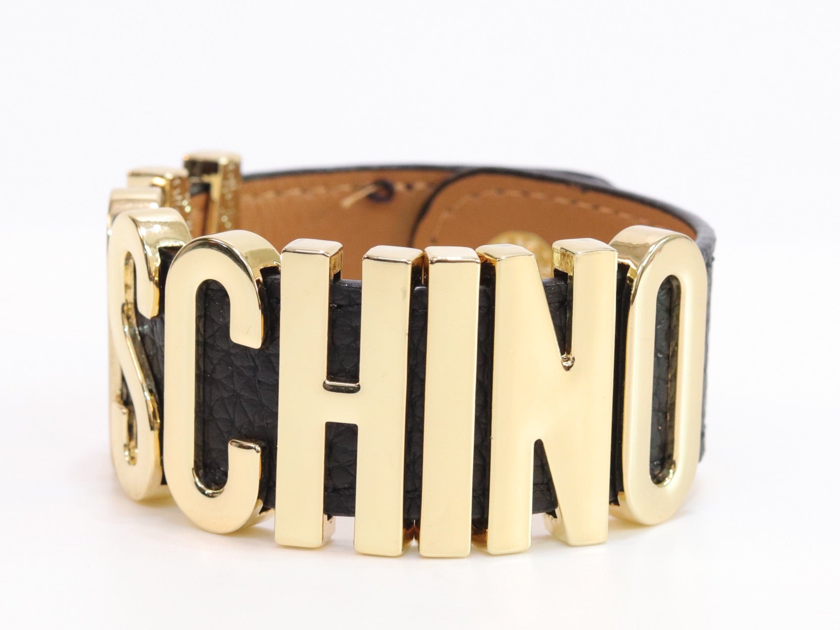 Alphabet M black colour bracelet in gold finish