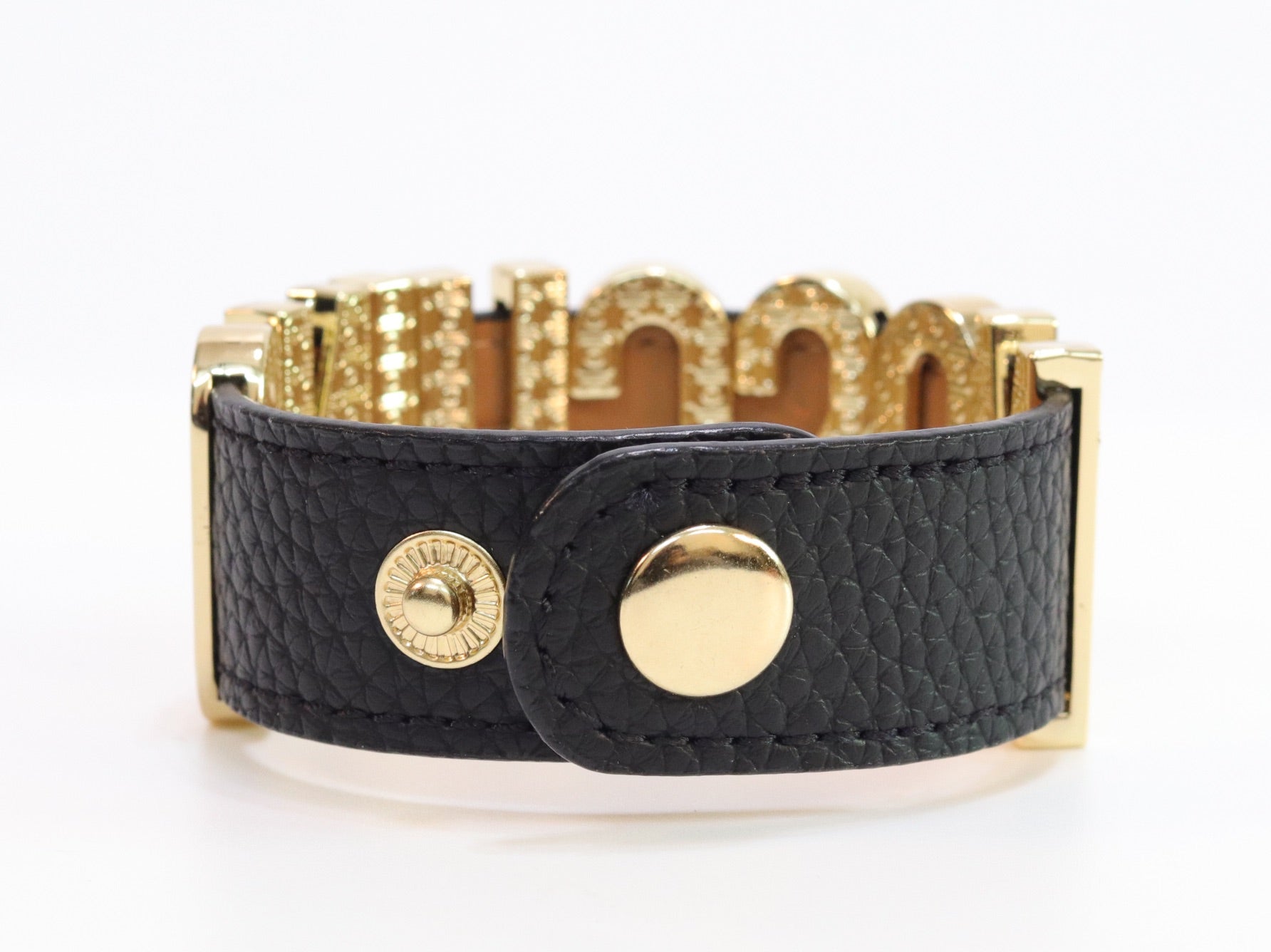 Alphabet M black colour bracelet in gold finish