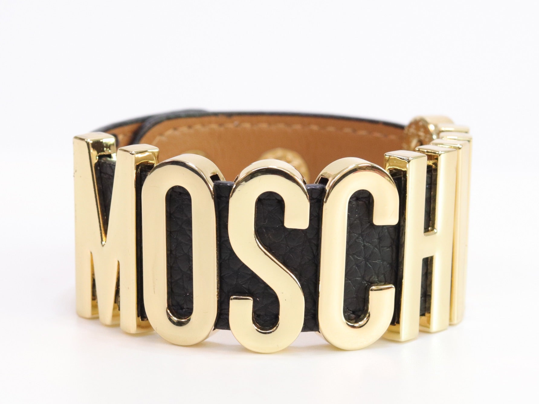 Alphabet M black colour bracelet in gold finish
