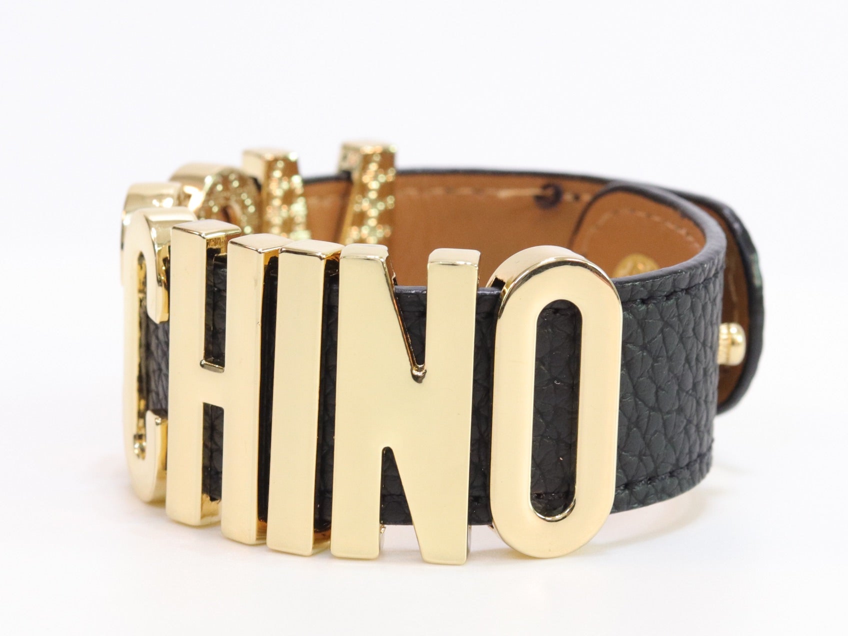 Alphabet M black colour bracelet in gold finish