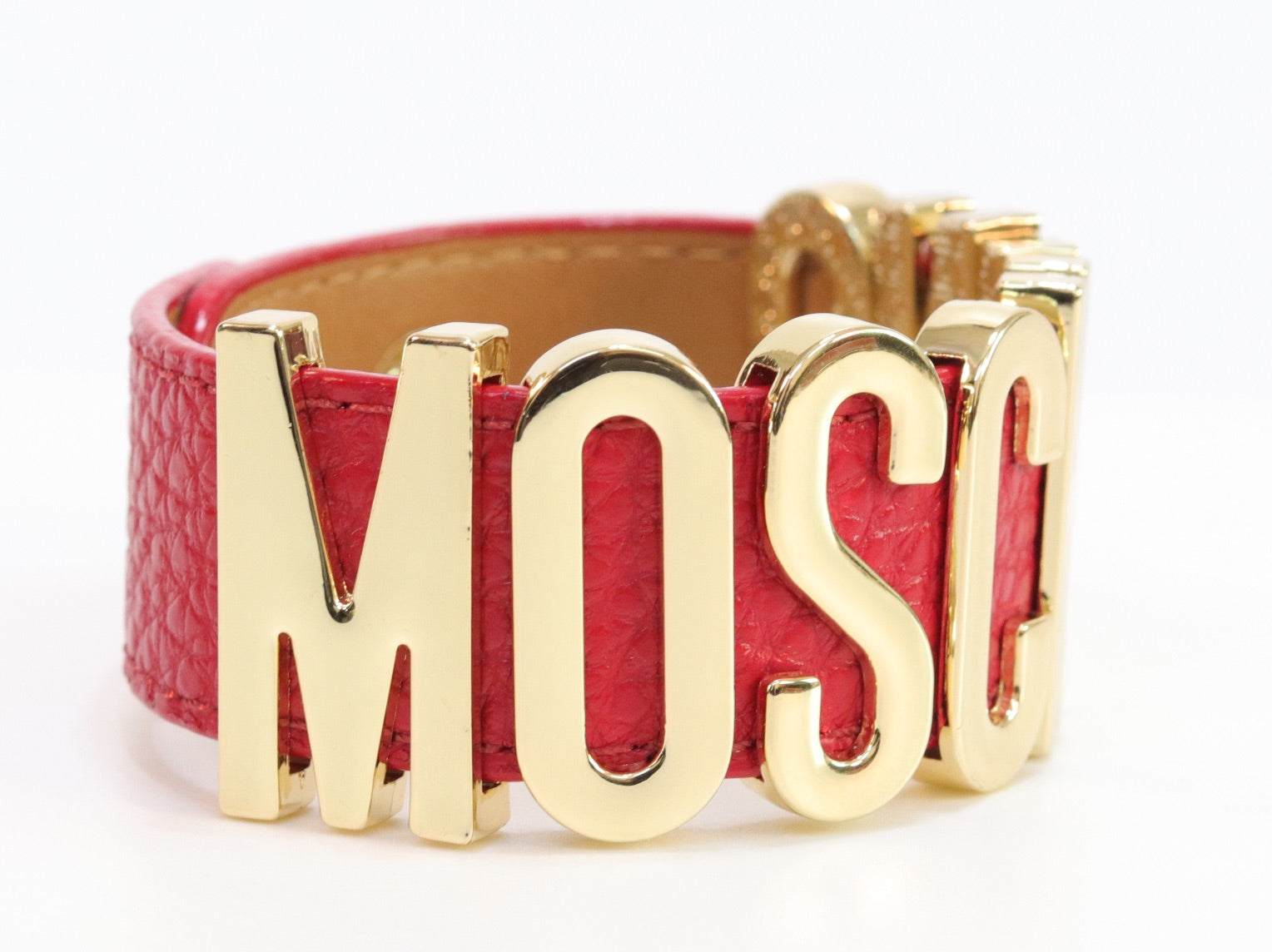 Alphabet M red colour bracelet in gold finish