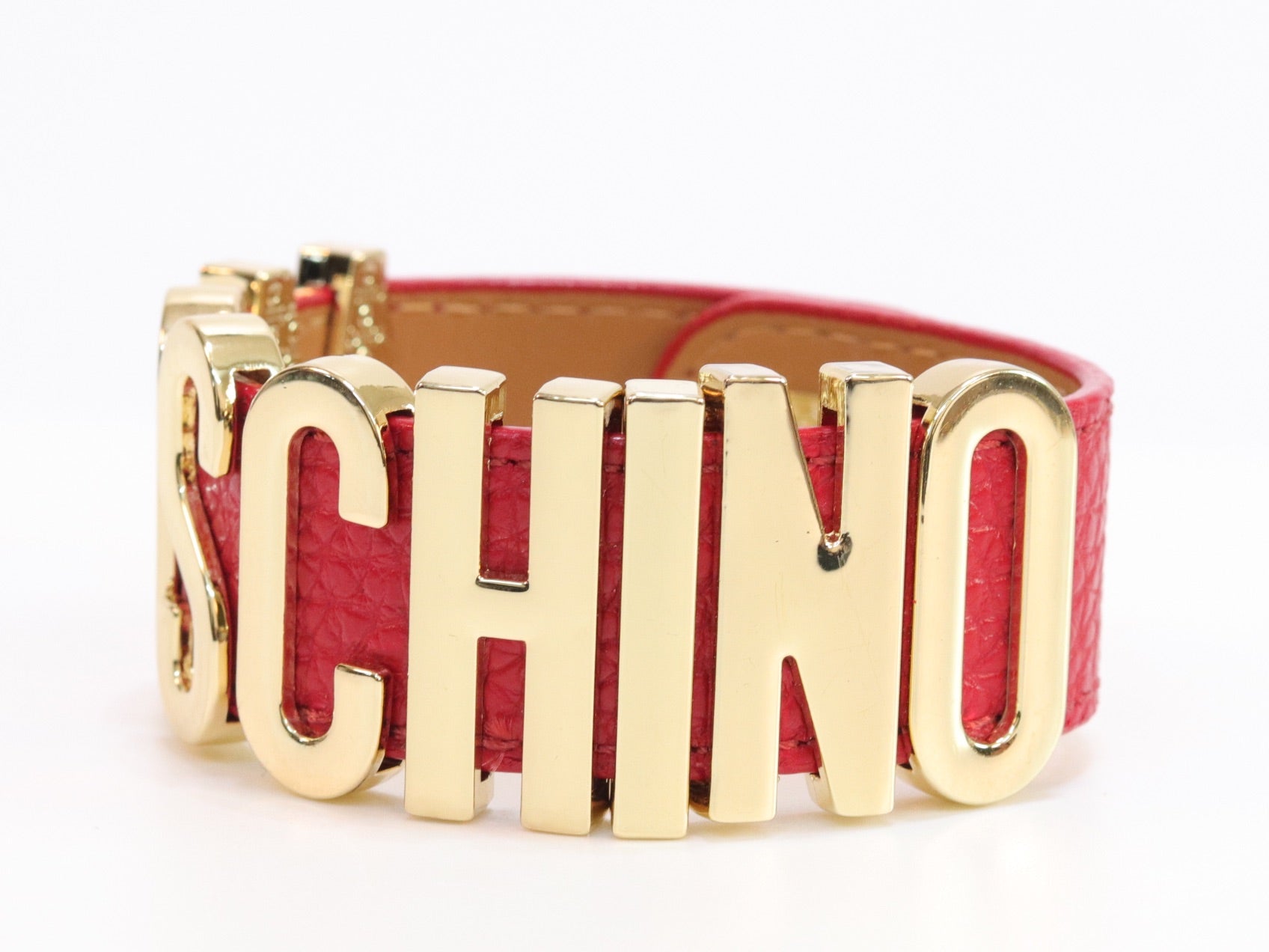 Alphabet M red colour bracelet in gold finish