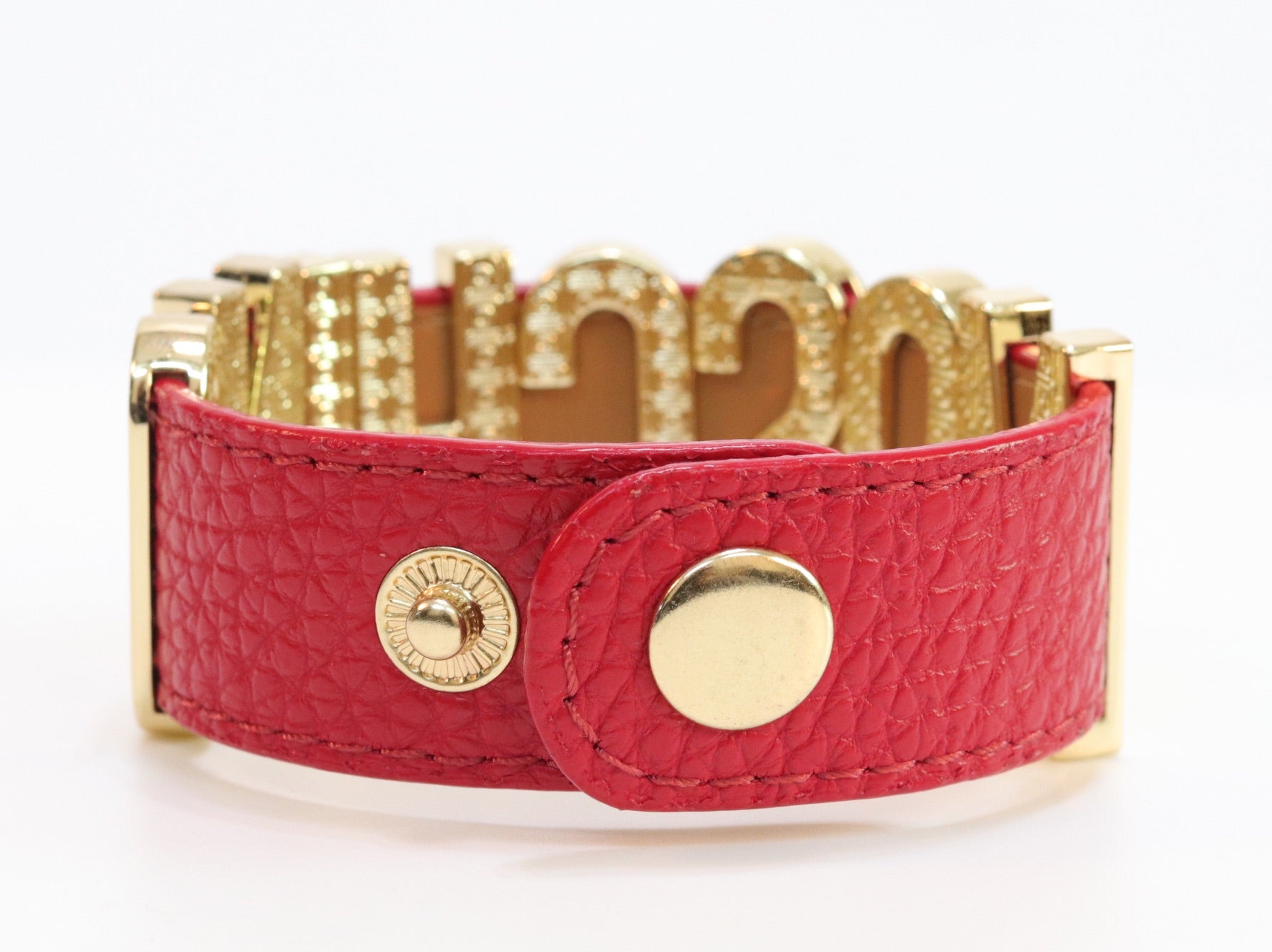 Alphabet M red colour bracelet in gold finish