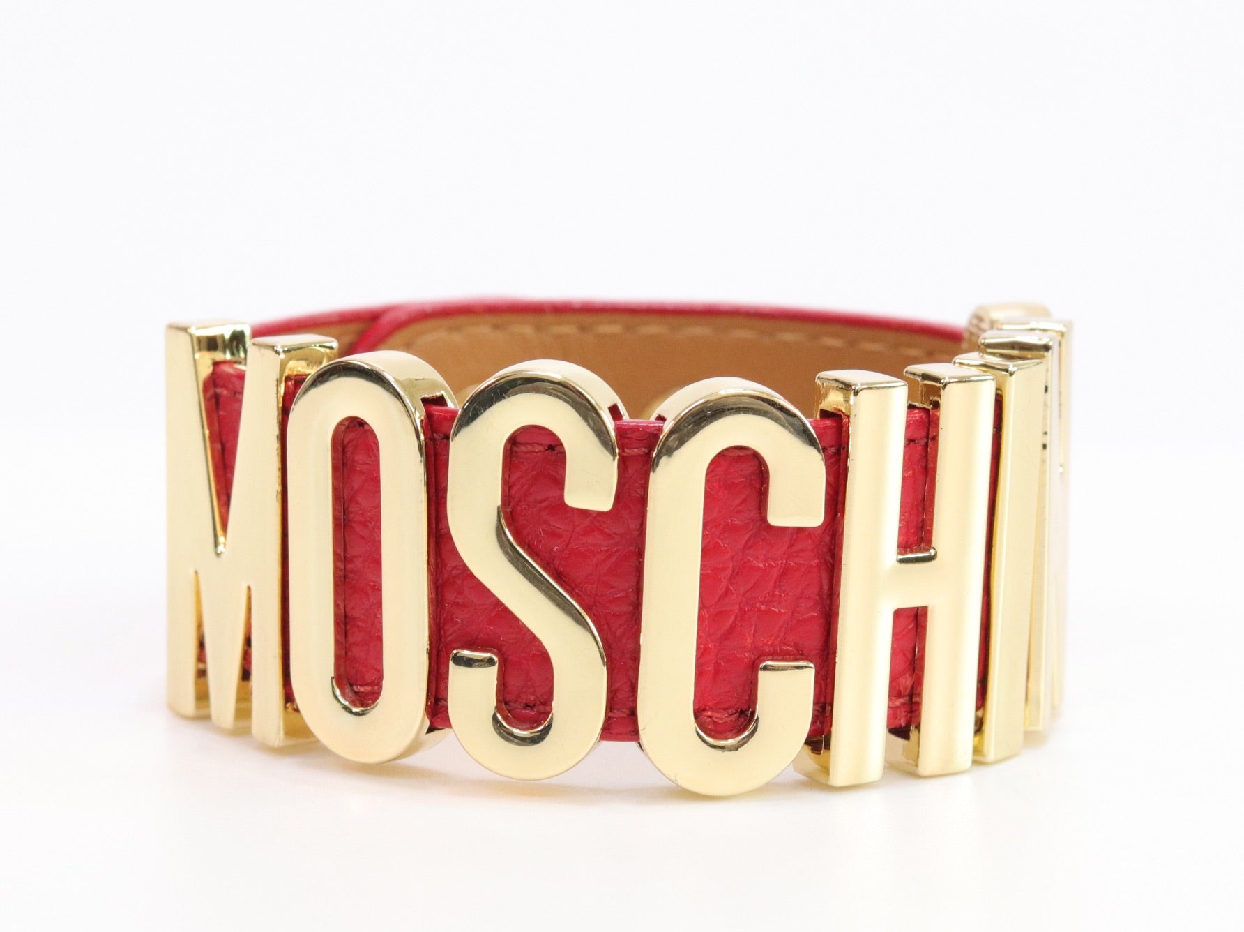 Alphabet M red colour bracelet in gold finish