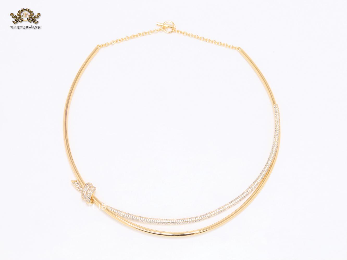 Alphabet T and Co Double line stiff Choker in gold