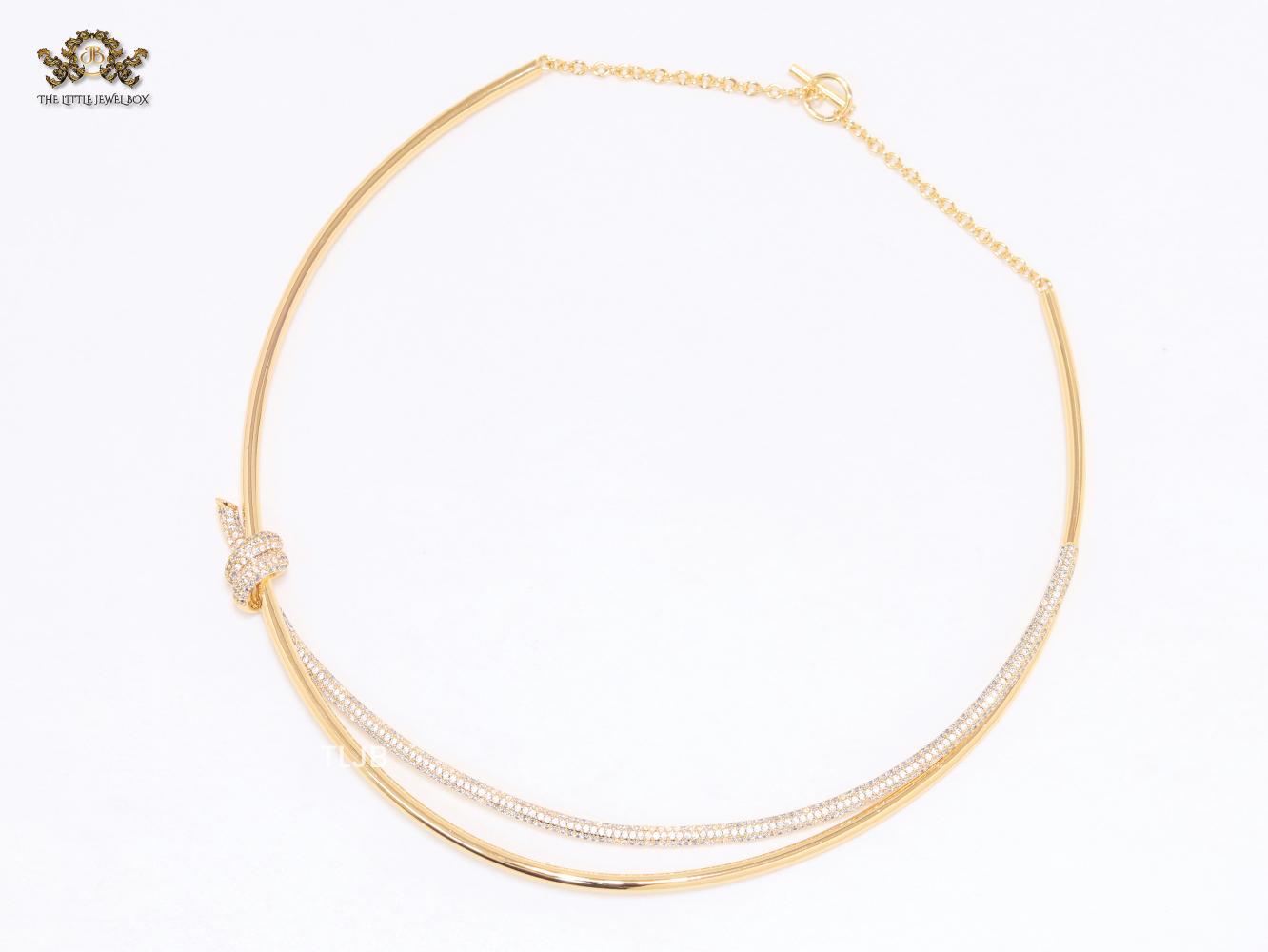 Alphabet T and Co Double line stiff Choker in gold