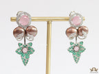 Cz flower earrings with bronze pearls and baby pink stones