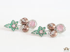 Cz flower earrings with bronze pearls and baby pink stones