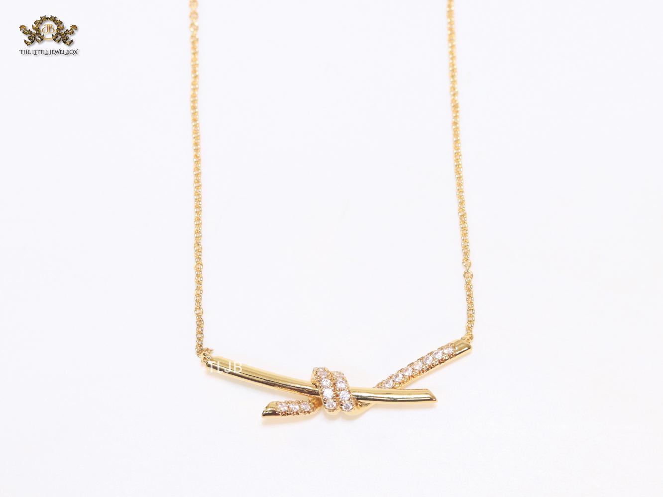 Alphabet T and Co Knot Neck Chain in Rose Gold