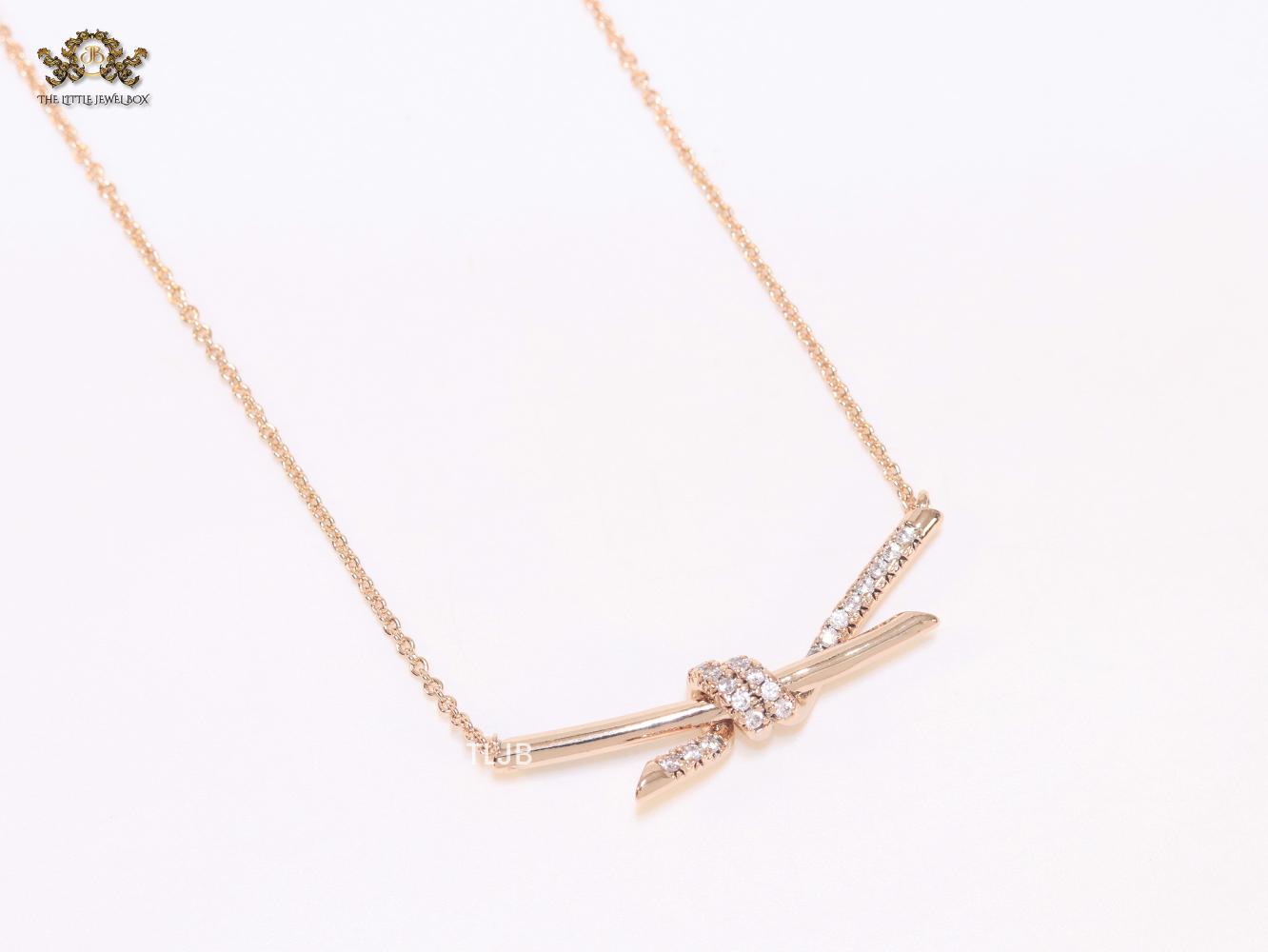 Alphabet T and Co Knot Neck Chain in Rose Gold