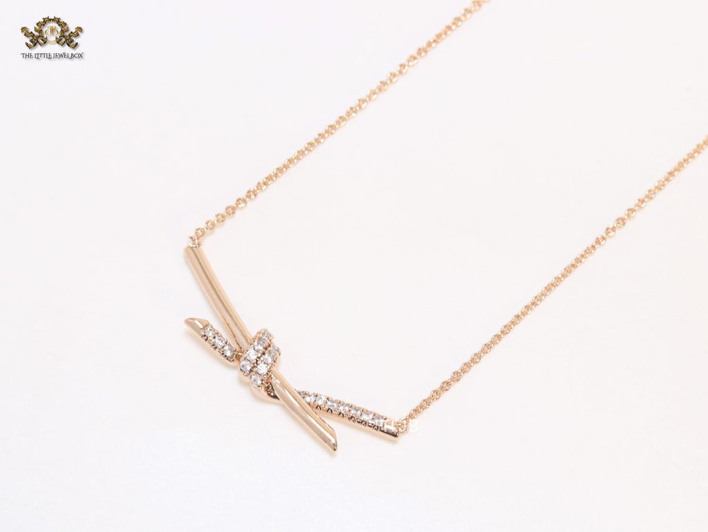 Alphabet T and Co Knot Neck Chain in Rose Gold
