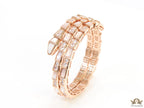 Triple line rose gold plated minimal serpentine bracelet with cubic zirconia stones and pearl white stones.