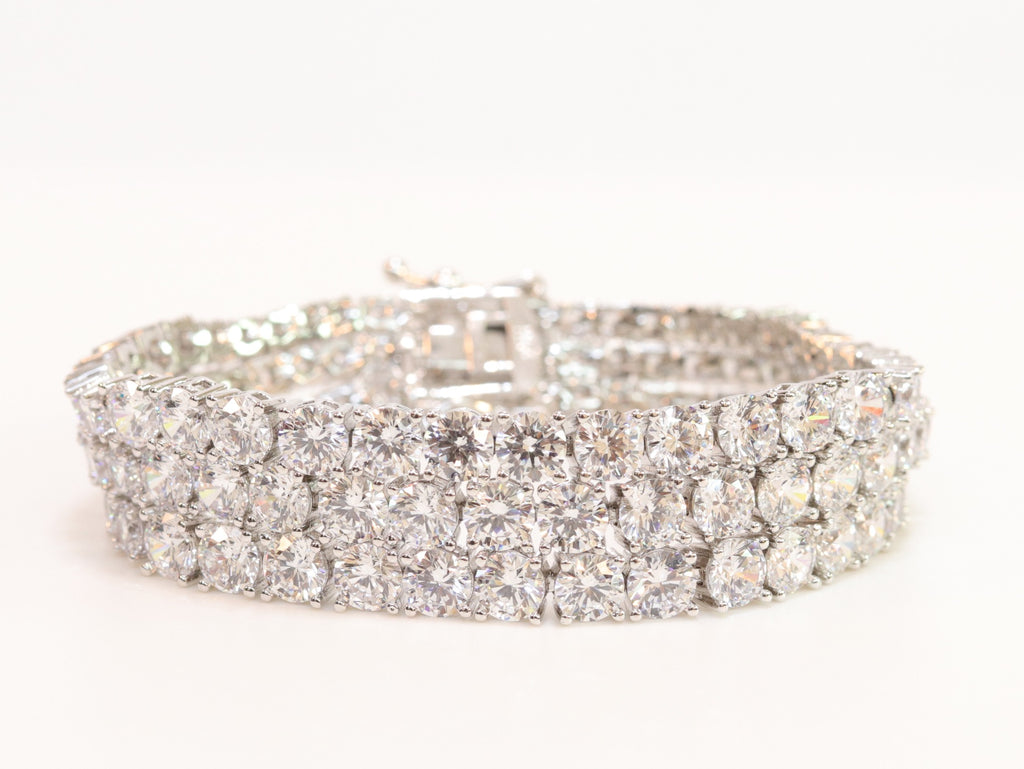 Triple Stacked CZ bracelet in platinum finish