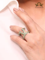 Open V crystal stone ring