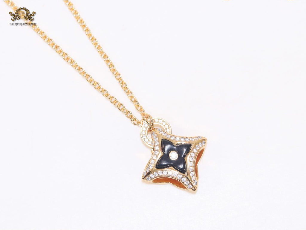 Alphabet LV Delicate Chain with Black Enamel pendant