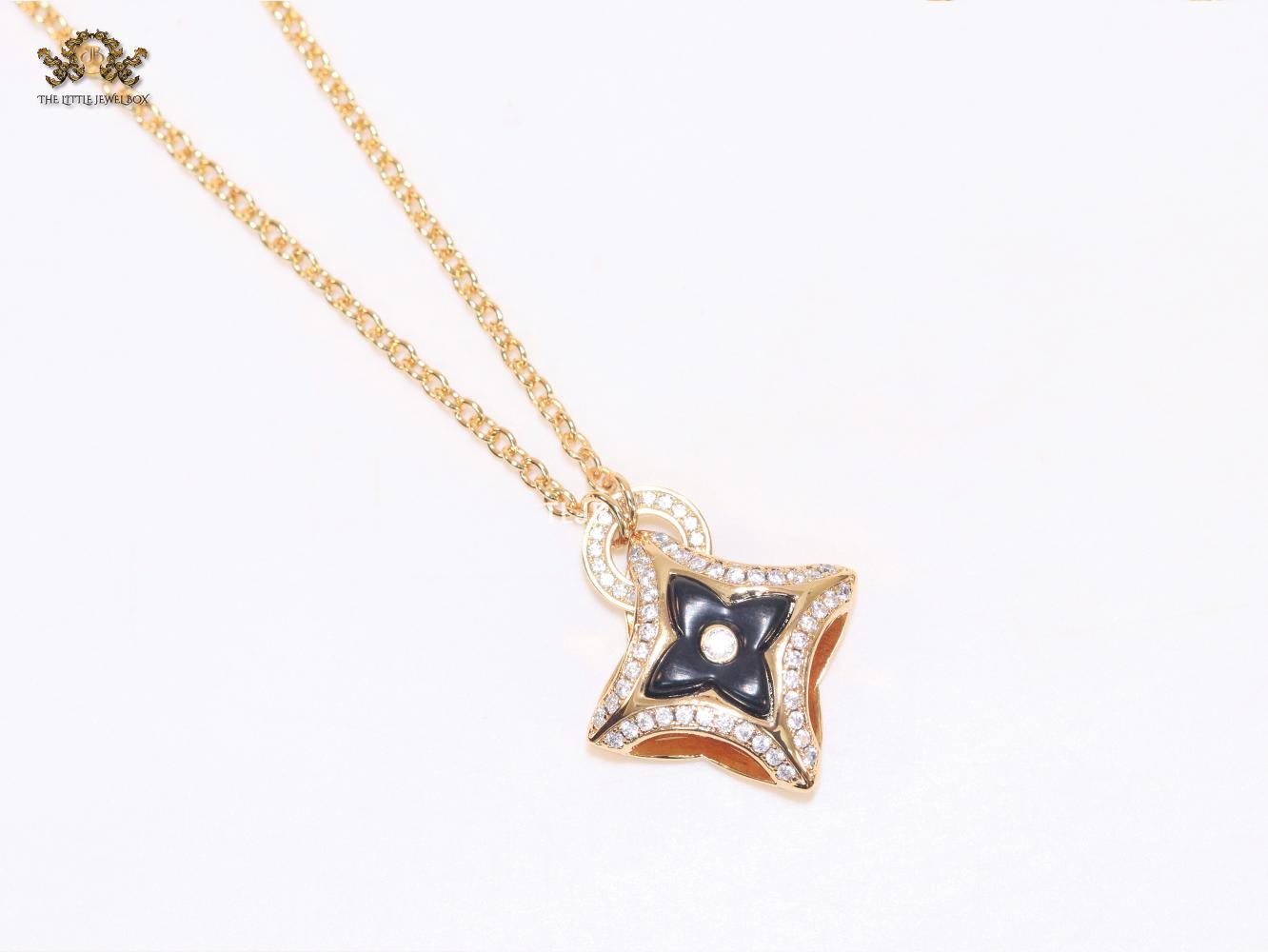 Alphabet LV Delicate Chain with Black Enamel pendant
