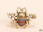 Double G open bee ring with coloured cz and pearls