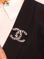 Double C cz and black stone brooch