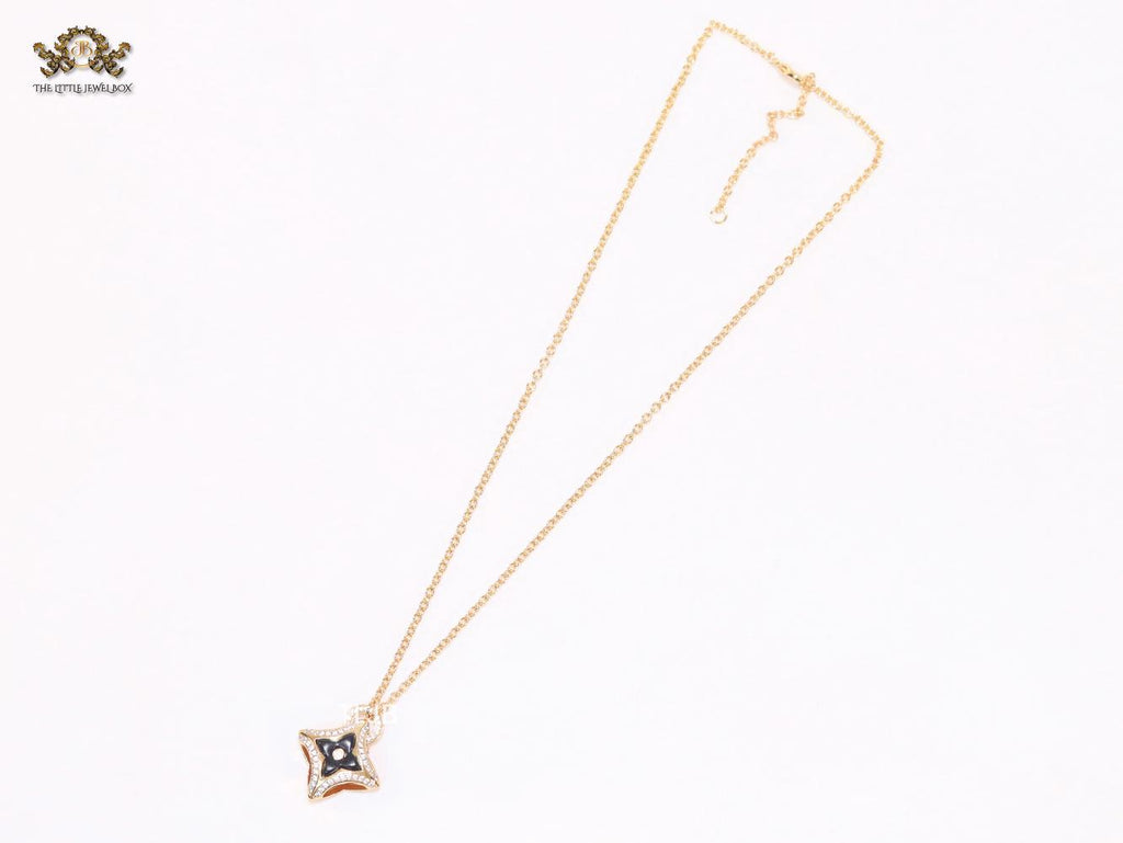 Alphabet LV Delicate Chain with Black Enamel pendant