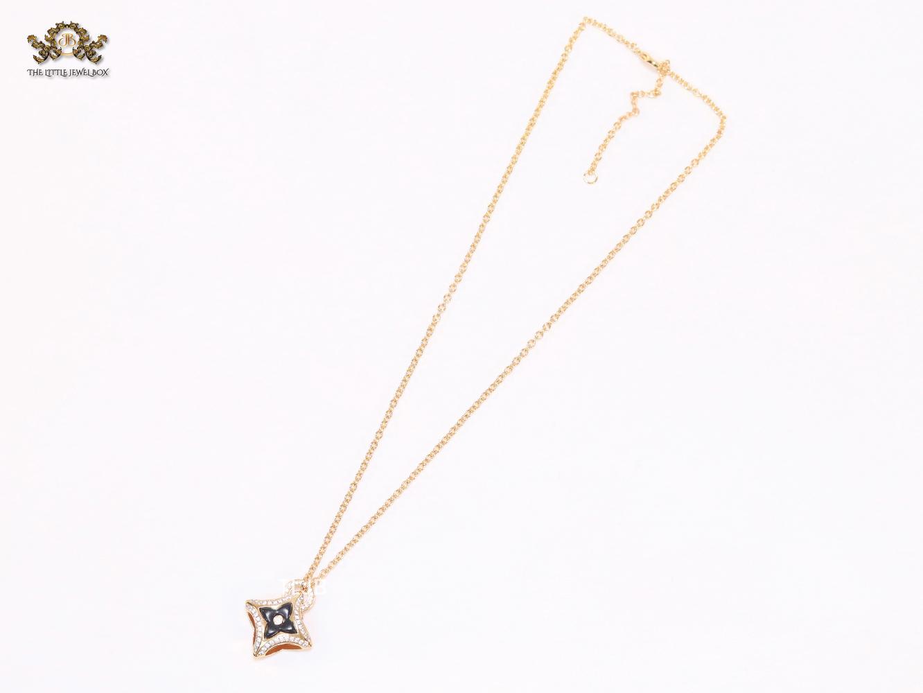 Alphabet LV Delicate Chain with Black Enamel pendant