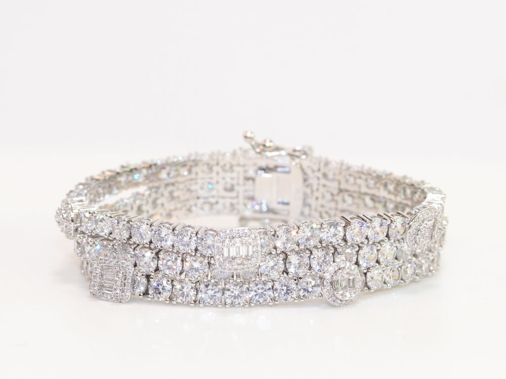 Triple Stacked multiple cut CZ bracelet in platinum finish