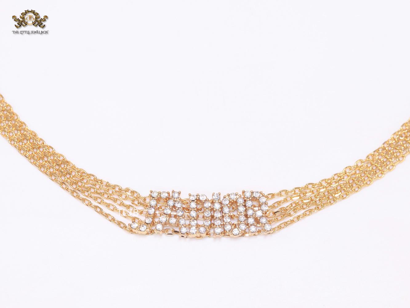 Alphabet D multi chain choker in bright Gold