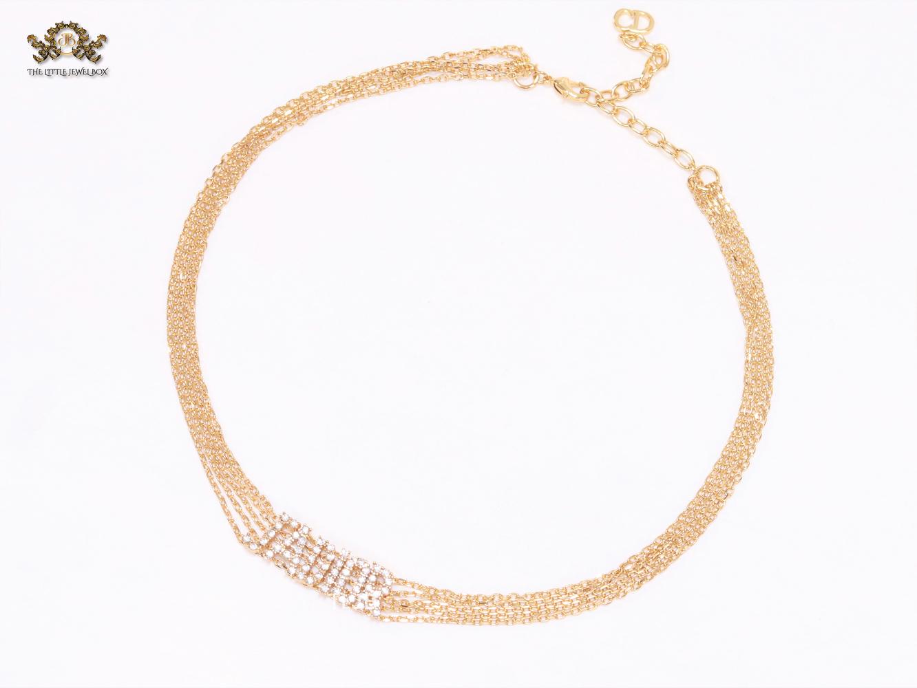 Alphabet D multi chain choker in bright Gold