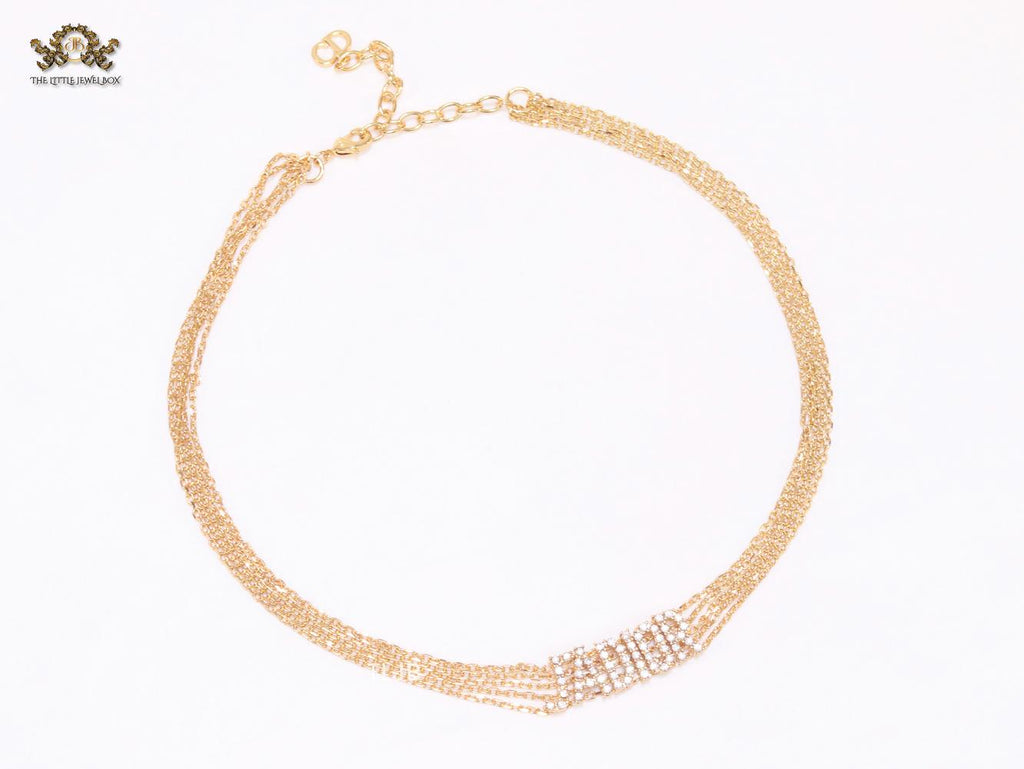 Alphabet D multi chain choker in bright Gold