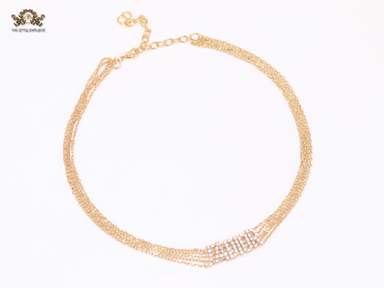 Alphabet D multi chain choker in bright Gold