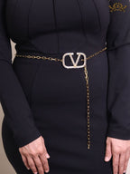 Open V and gold chain waist belt