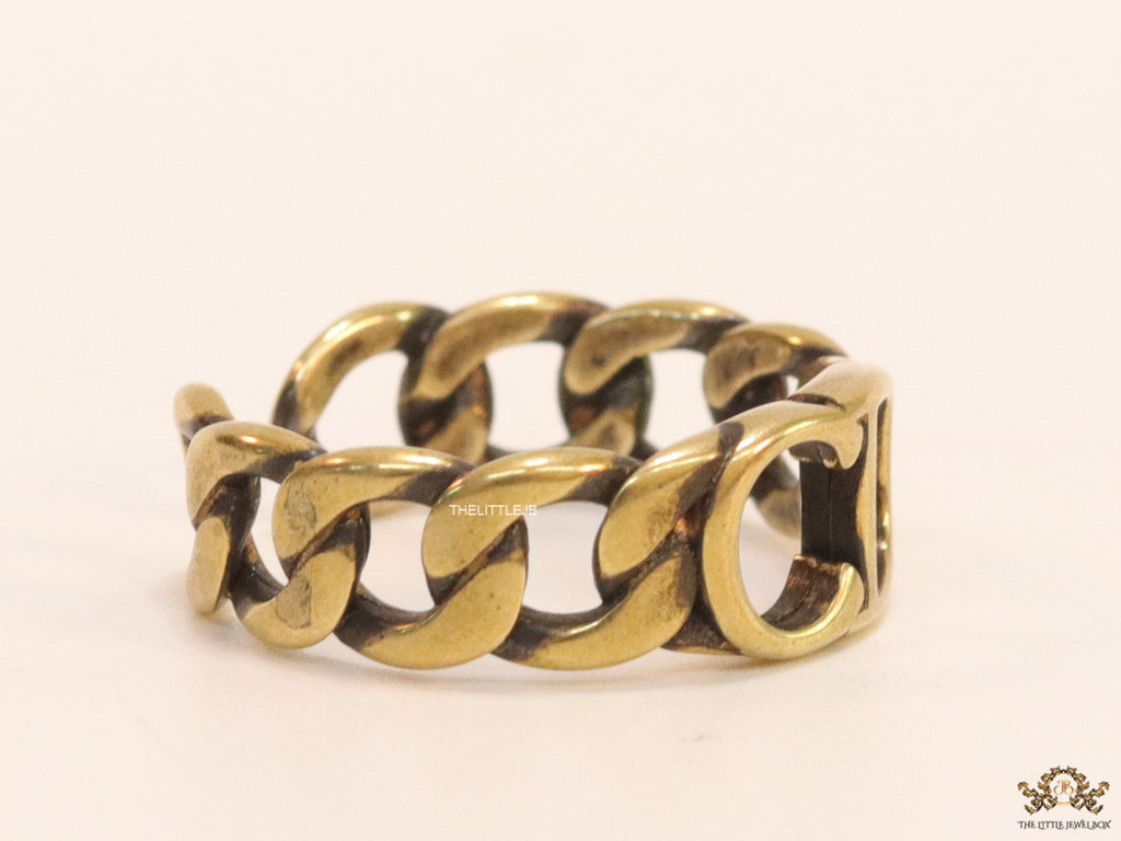 Gold plated link chain pattern open ring with alphabets
