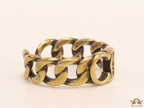 Gold plated link chain pattern open ring with alphabets