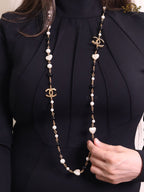 Gold Double C chain with Black beads, hearts and pearls