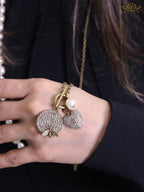 Rustic copper and pearl dragonfly and charms long chain