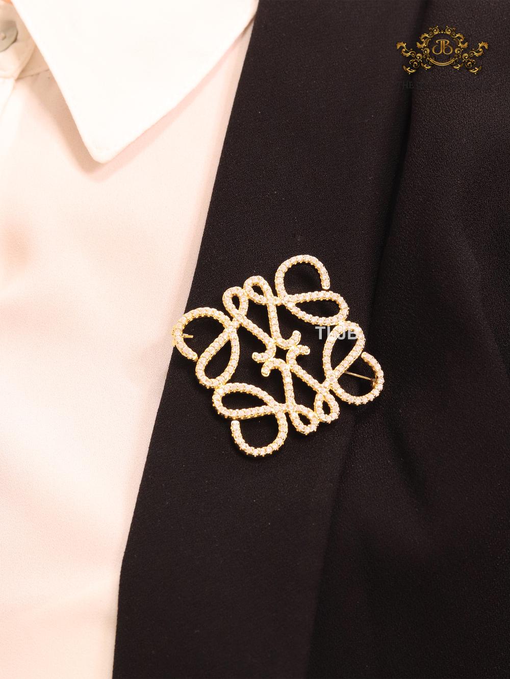 Alphabet L cz gold small brooch