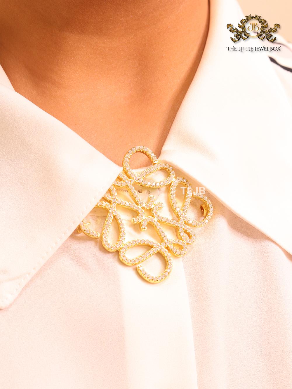 Alphabet L cz gold small brooch