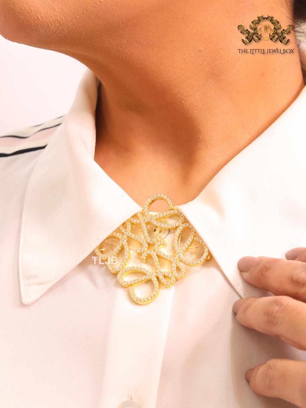 Alphabet L cz gold small brooch
