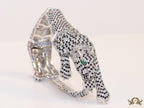 Cubic zirconia stone studded panther motif with emerald green colour stone details platinum plated bracelet