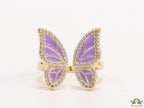 Lilac butterfly open ring with cz and gold plating