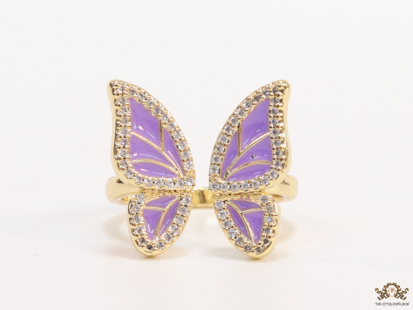 Lilac butterfly open ring with cz and gold plating
