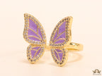 Lilac butterfly open ring with cz and gold plating