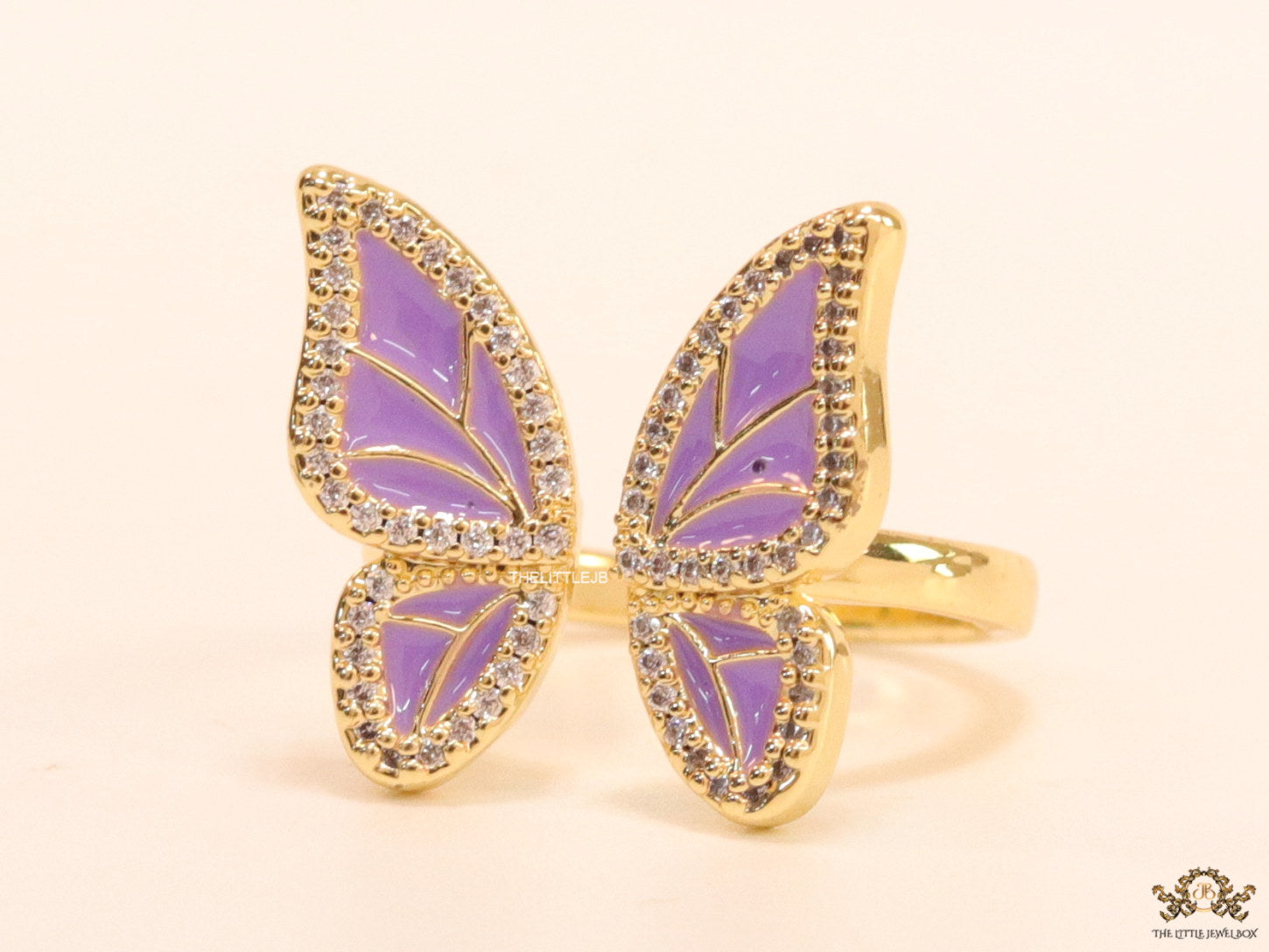 Lilac butterfly open ring with cz and gold plating