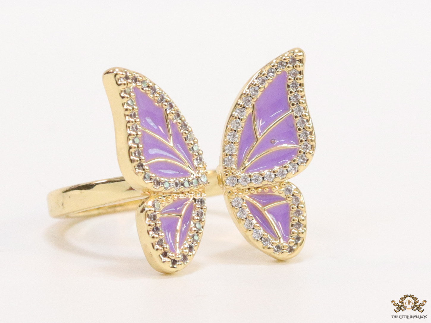 Lilac butterfly open ring with cz and gold plating