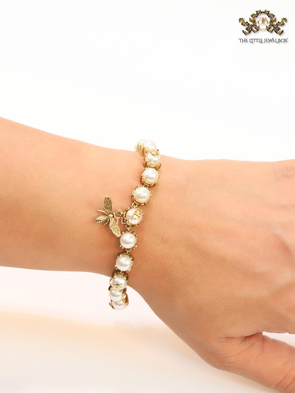 Rustic pearl and bee bracelet