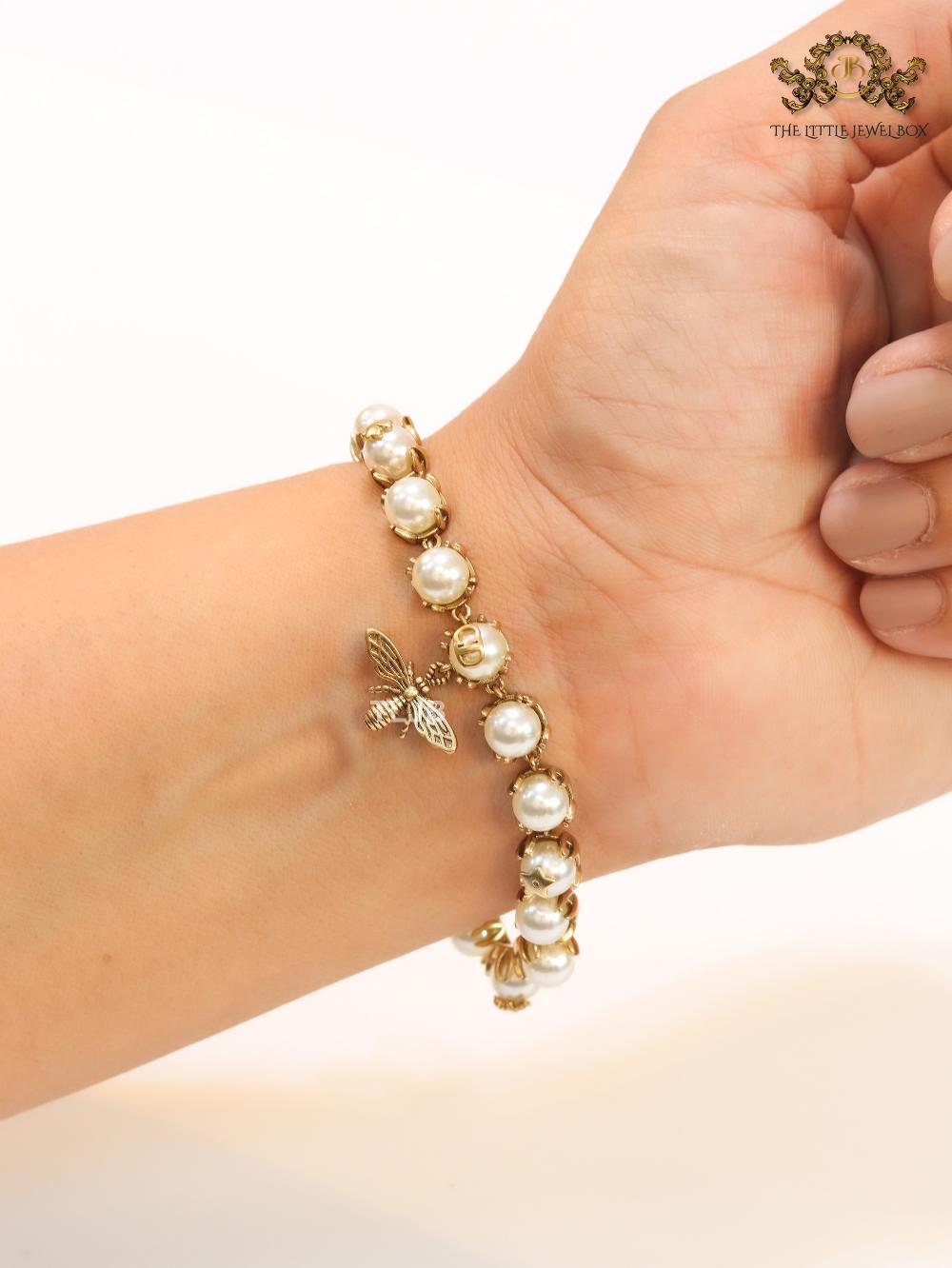 Rustic pearl and bee bracelet