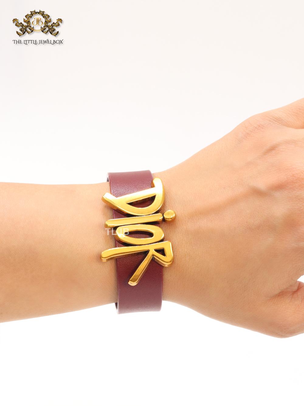 Alphabet D and cherry red belted bracelet