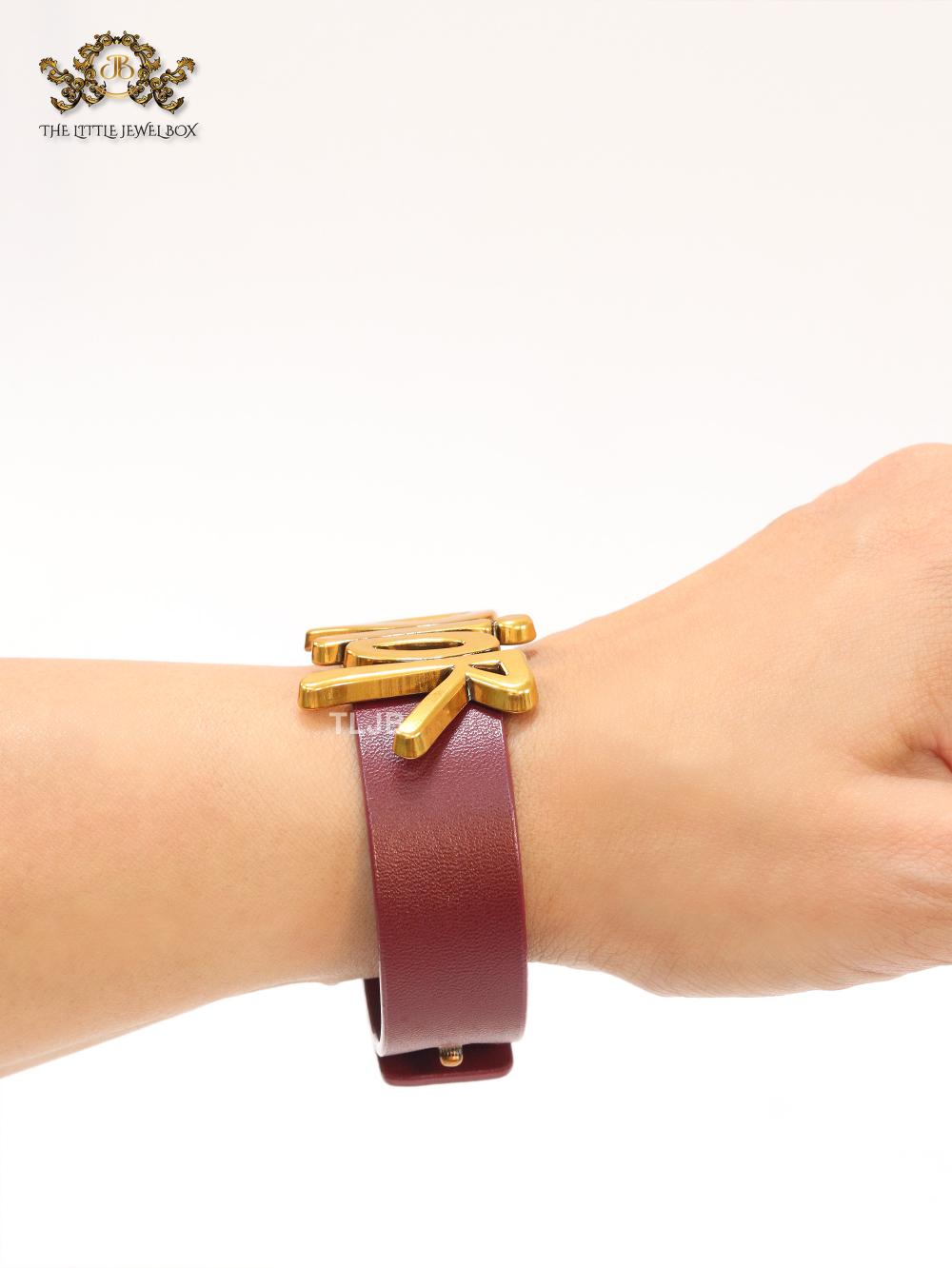 Alphabet D and cherry red belted bracelet
